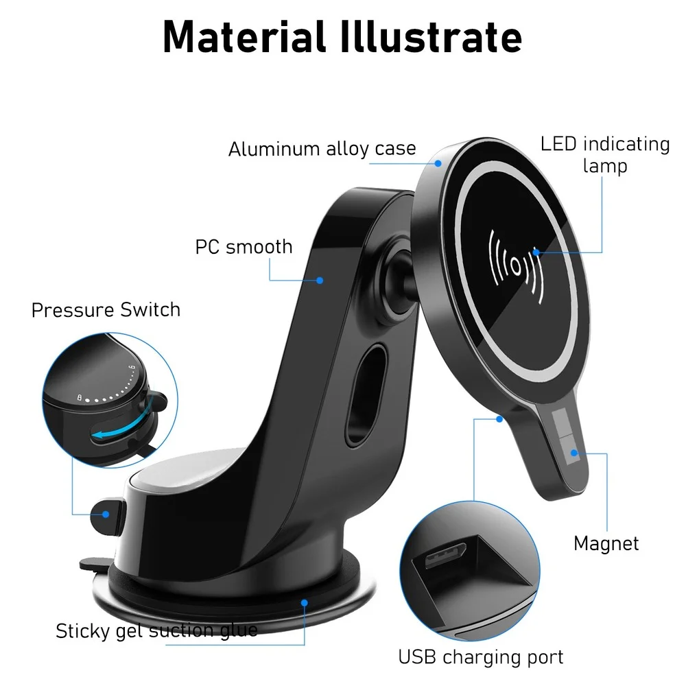 magnetic wireless car charger mount stand for iphone 12 mini 12 pro max for magsafe 15w fast wireless charger car phone holder free global shipping