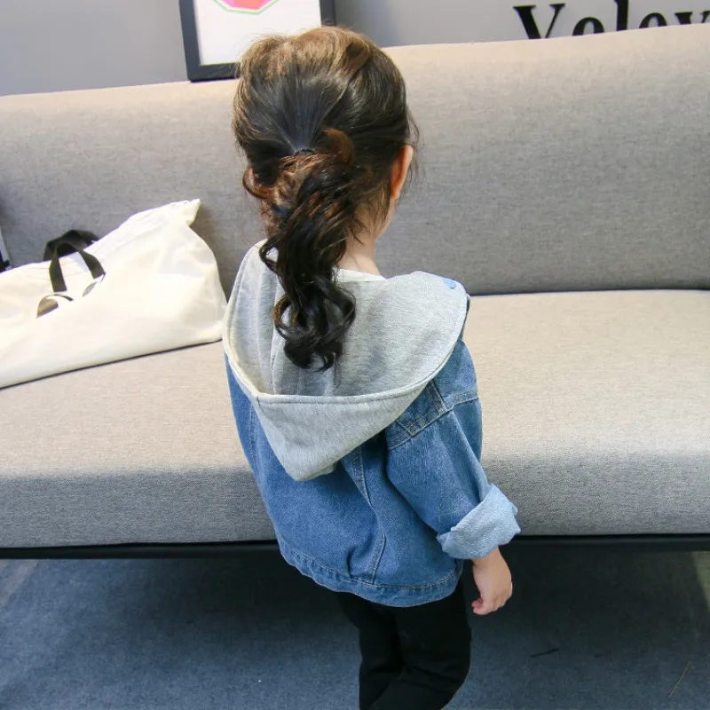 

Baby Girls Coat Hooded Denim Jacket Children Clothes Kids Fashion Pockets Baby Girl Outfits