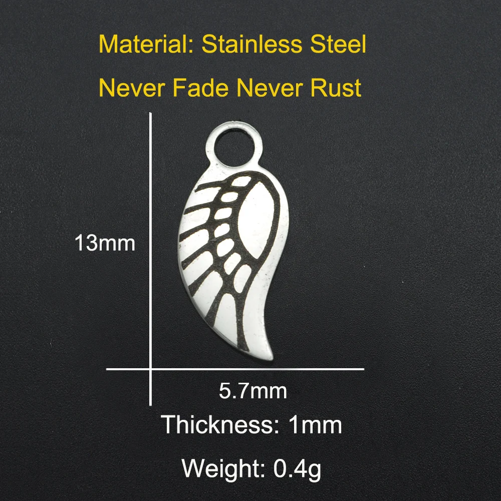 

5pcs/lot 100% Stainless Steel Angel Wing DIY Charm Pendant Wholesale Factory Prices Jewelry Necklace Charms Top Quality