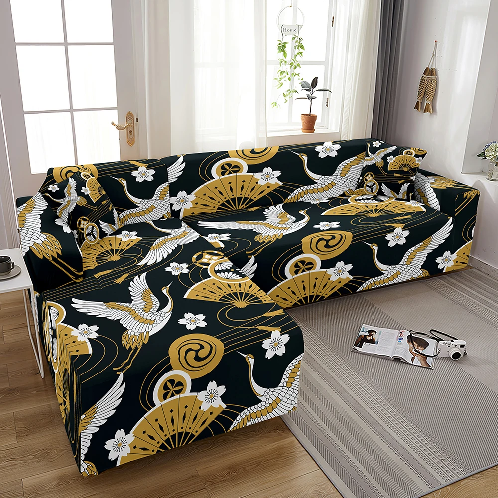 Эластичный чехол для дивана с рисунком летающего Журавля L-образный шезлонг