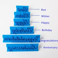 6 pcsset handwriting fondant cake embosser printing letters mold happy birthday best wishes anniversary cookie cutter mold