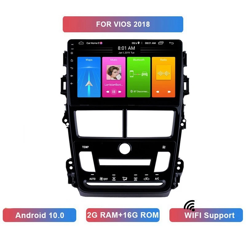 

Автомагнитола 2 Din, 9 дюймов, Android 10,0, 2 + 16 ГБ, Wi-Fi, Bluetooth, GPS-навигация для Toyota Vios 2018