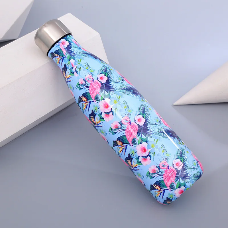 

sports drink cup Airless stainless steel insulation cold water bottle creative floral design stainless steel leak-proof