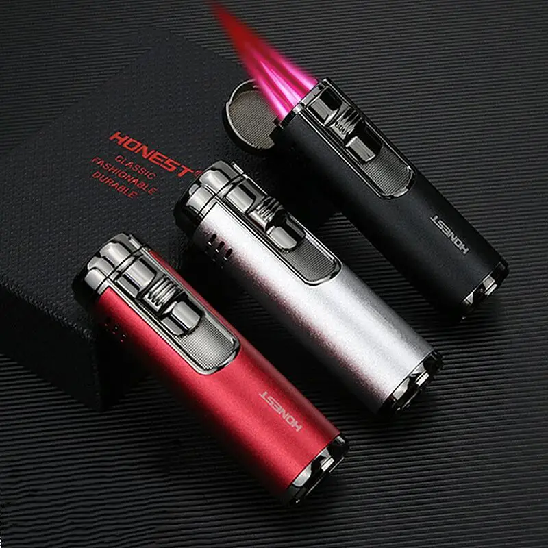 Мощная турбо-зажигалка металлическая ветрозащитная с четырьмя насадками и