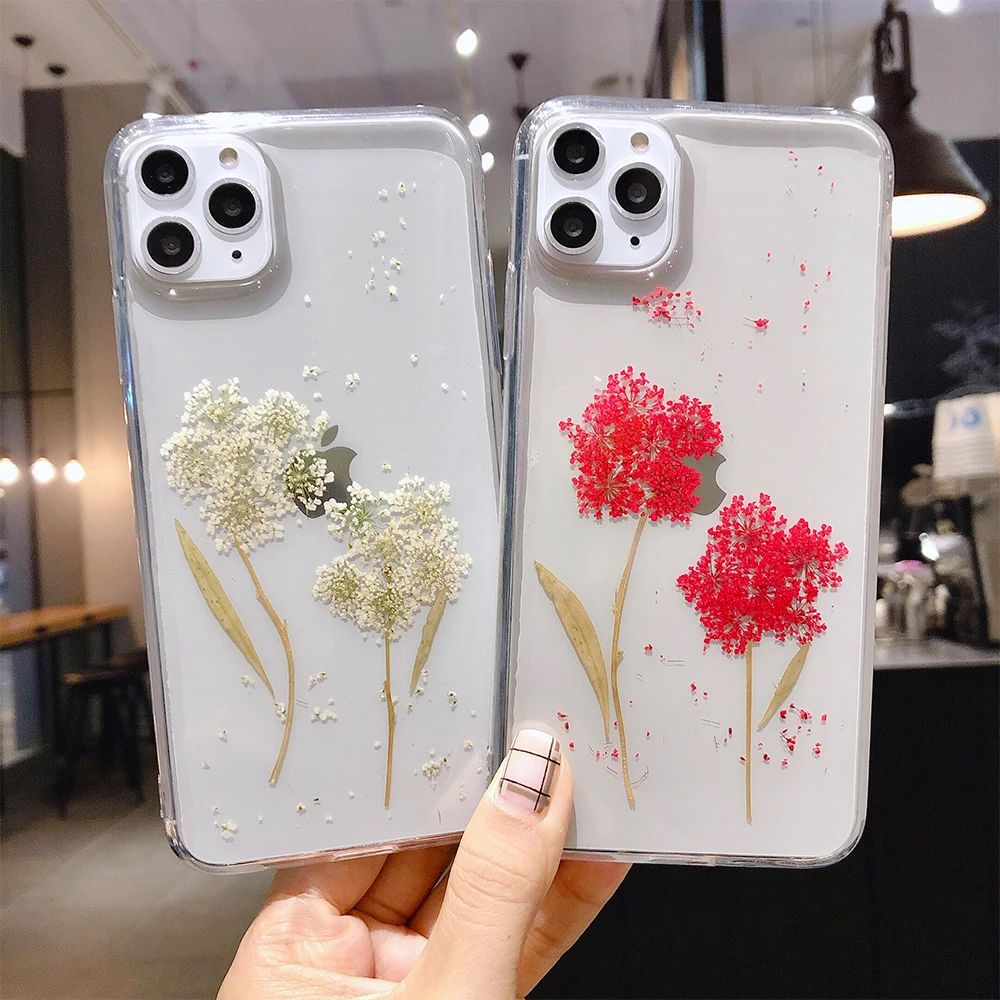 Симпатичные натуральный мех принт в виде одуванчиков Цветы Чехол для iPhone 11 Pro Max X