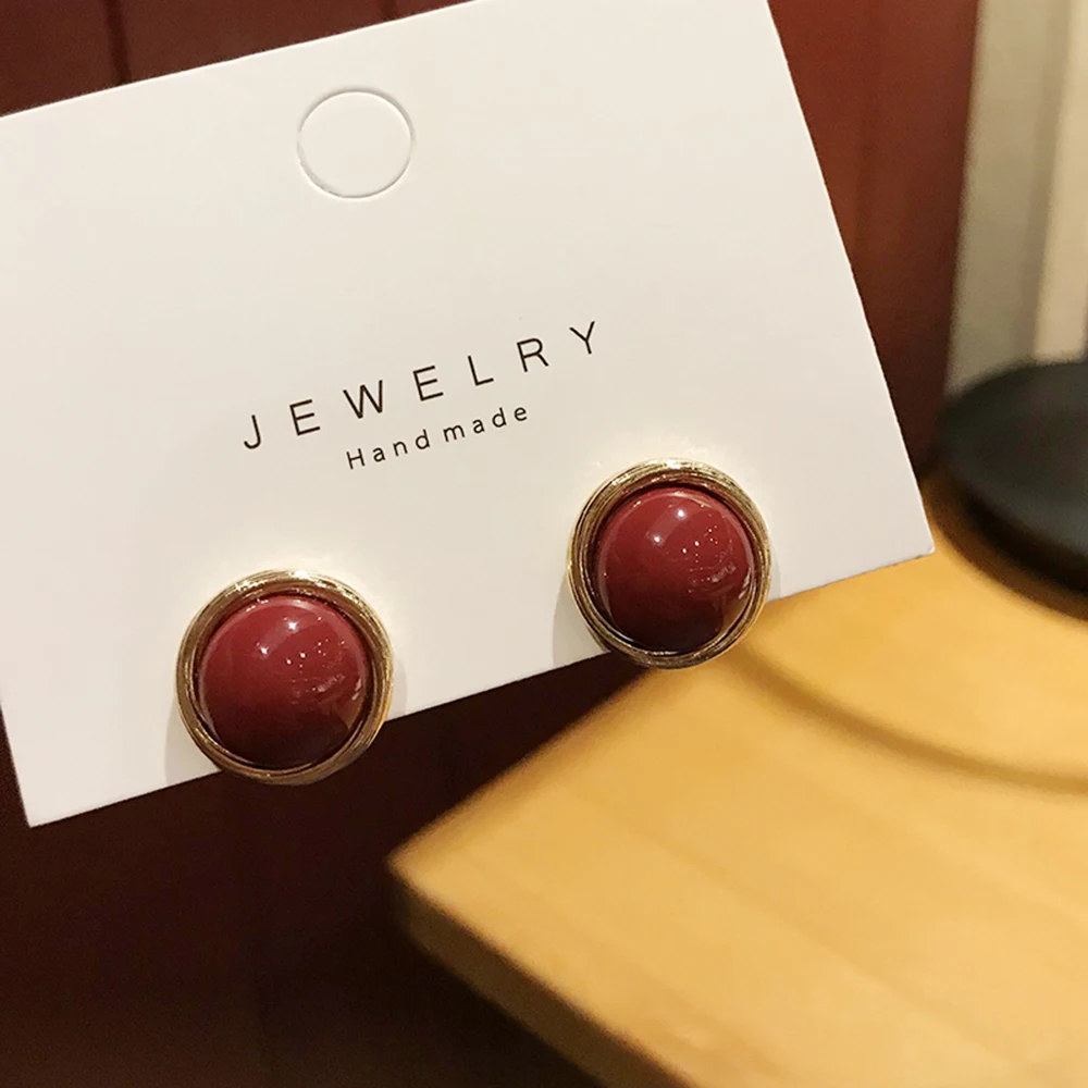 

Fashion Red Stone Stud Earrings For Women Koran Trandy Pearl Red Earring Girls Party Christmas Ear Jewelry Gifts