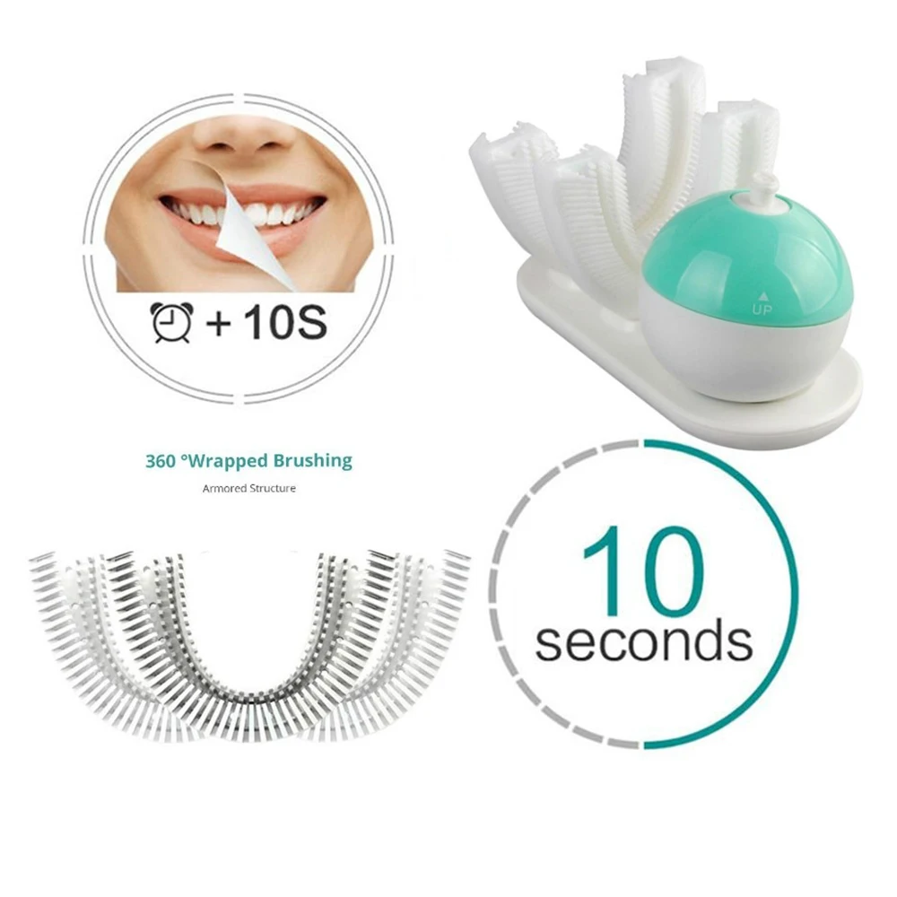 360 Degrees Intelligent Automatic Sonic Electric Toothbrush U Type 4 Modes Tooth Brush USB Charging Whitening Blue Light | Бытовая