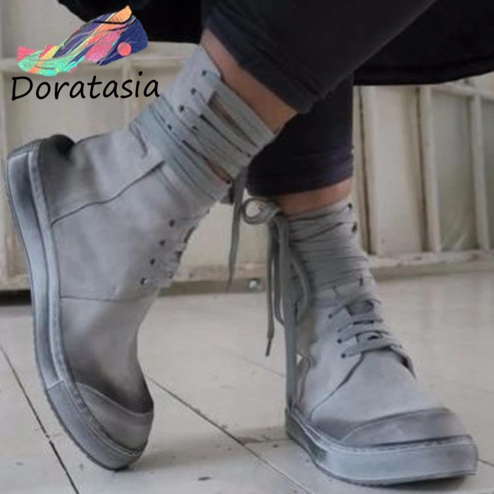 

DORATASIA Retro Women Fashion Brand Casual Sewing Shoes Handmade Boots Women Solid Round Toe shoes lace Winter Boots