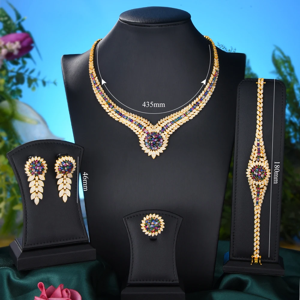 

missvikki Luxury 4PCS Bohemia Italy Bangle Earrings Ring Necklace Jewelry Set for Women Bridal Wedding Superstar Party Jewelry