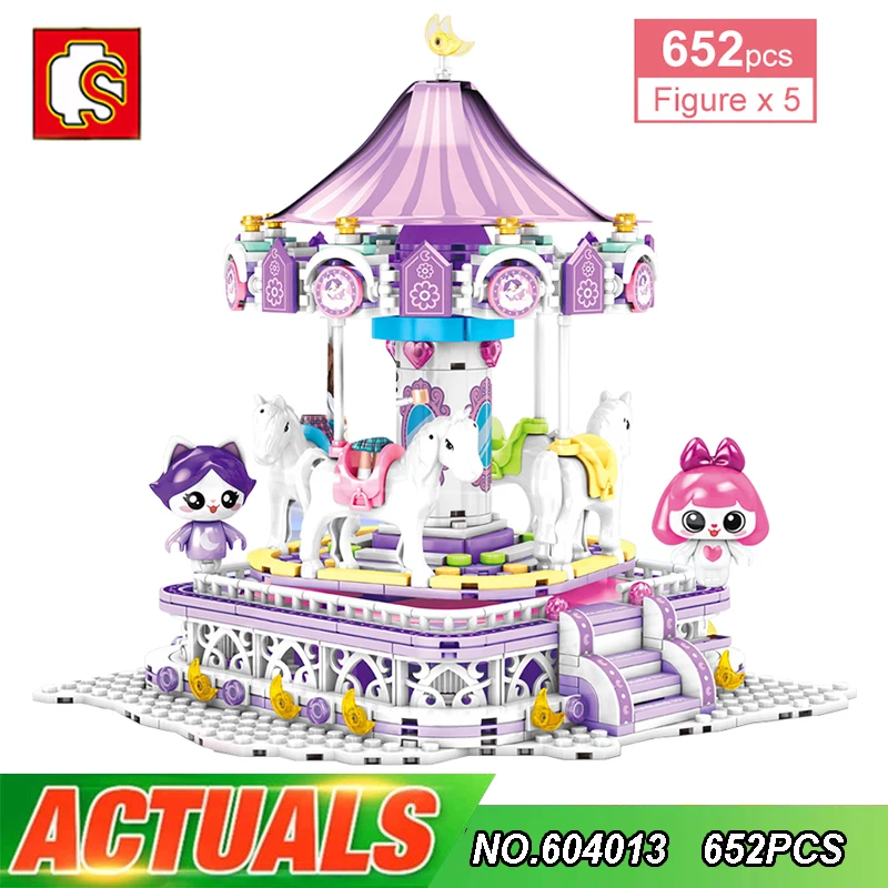 

SEMBO 604013 Girls Pink Dream Princess Fantasy Carousel Building Blocks Colorful Holidays Amusement Park DIY Bricks Toys Gift