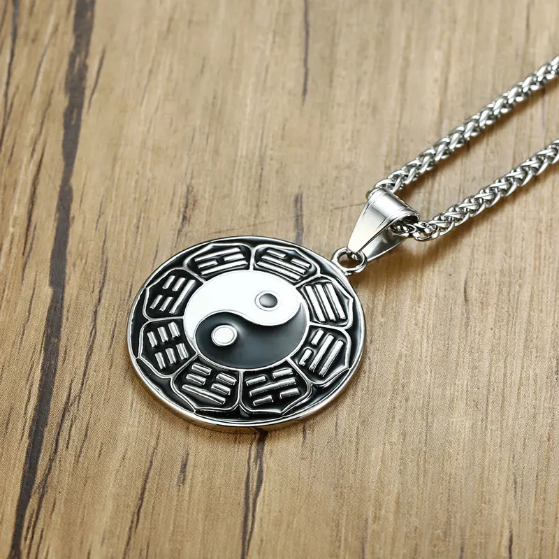 Classic Stainless Steel Epoxy Chinese Style Yin Yang Circle Metal Tag Pendant Necklace Tai Chi Bagua Jewelry | Украшения и