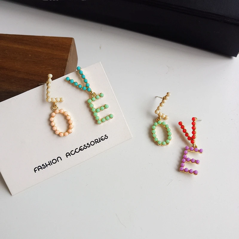 

New creative LOVE earring temperament fashion lady little fresh asymmetric letter earrings for women