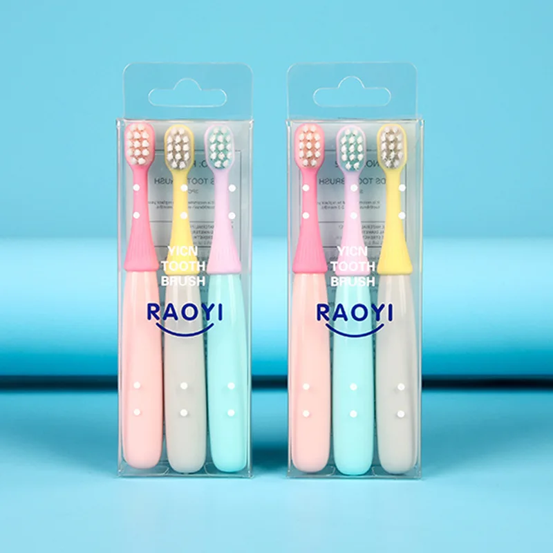 Juego de cepillos de dientes de silicona para beb&eacute;, cerdas suaves, bonitos, para entrenamiento Dental, 3 unids/set-0