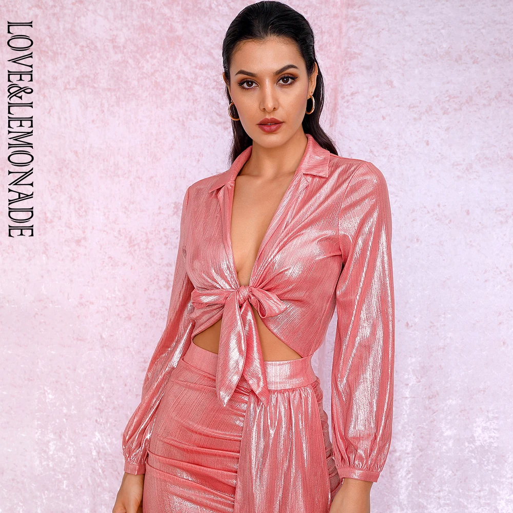 Женское боди LOVE & LEMONADE розовое светоотражающее с глубоким треугольным вырезом и