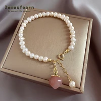 new baroque natural pearl pink peach pendant bracelets for woman korean fashion jewelry girls elegant and sweet charm bracelet