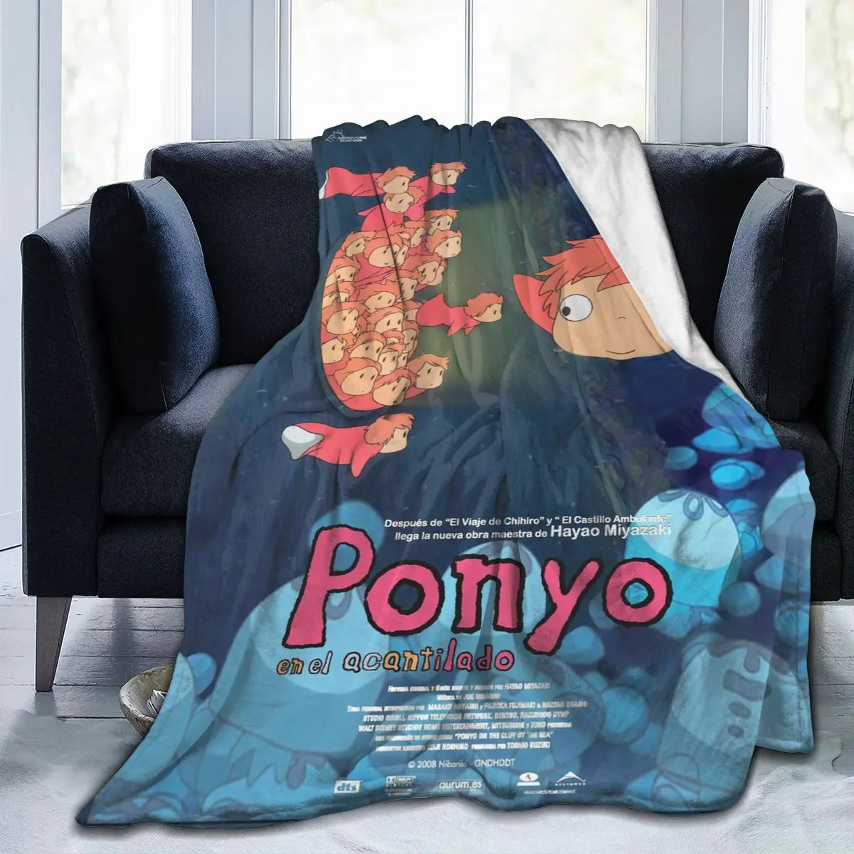 

Manta polar de franela supersuave con estampado 3D de Ponyo, ropa de cama, sofá, decoración del hogar, dibujos animados, Unisex