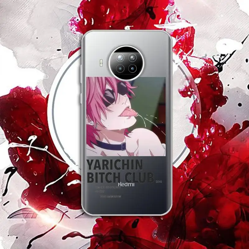 

Yarichin bitch Club Anime Phone Case Transparent for Xiaomi mi Redmi note 10 t 8 9 pro lite 11 Samsung S 8 9 10 20 plus ultra