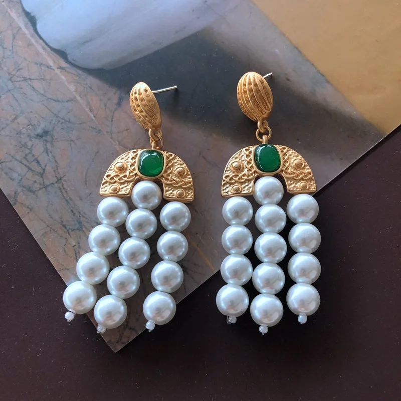 

Retro colored pearls Hepburn style women's earrings