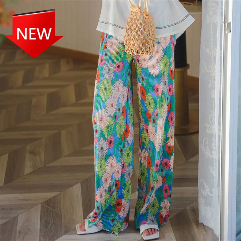 

Шифоновые свободные брюки 2021 шикарные стильные женские пляжные летние брюки в богемном стиле с цветочным принтом праздничные Широкие штан...
