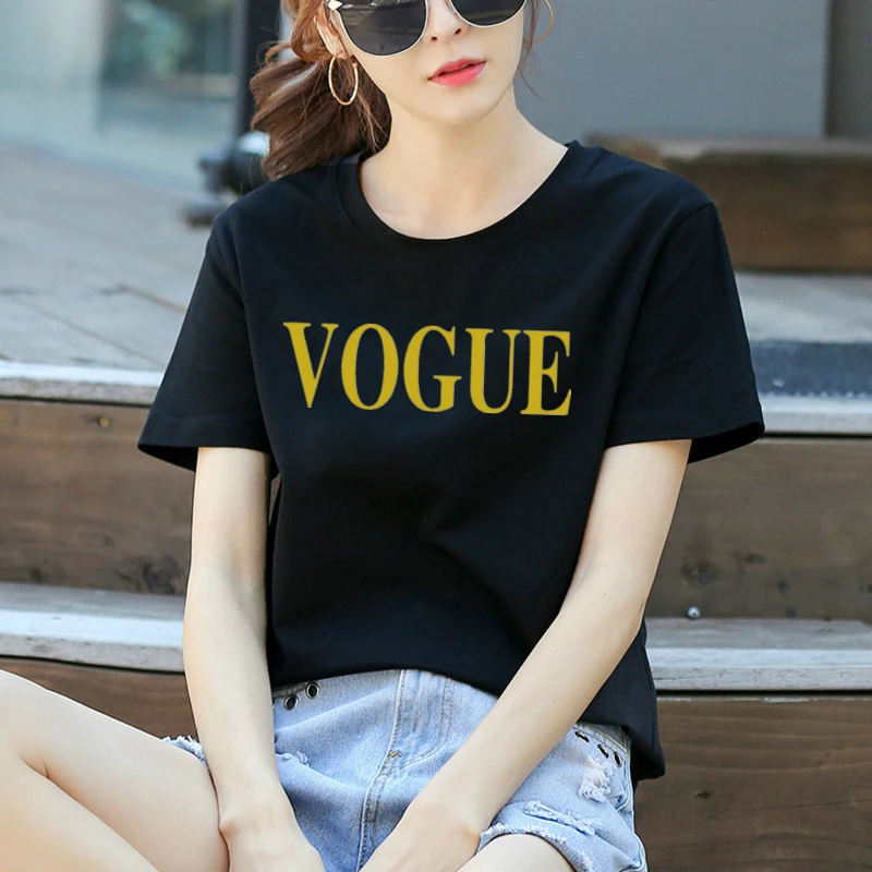 Новинка 2020 женские футболки из 100% хлопка летняя модная футболка VOGUE с круглым
