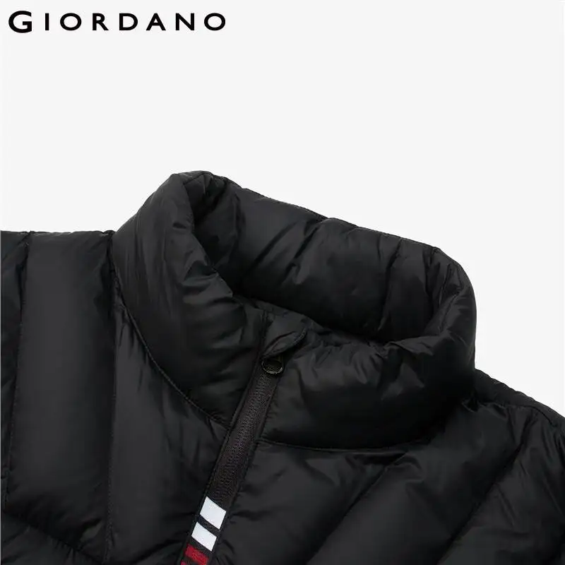 Giordano Men Down Jackets Printed Lightweight Grey Duck Down Jacket Stand Collar Machine Washable Down Coat 01071700