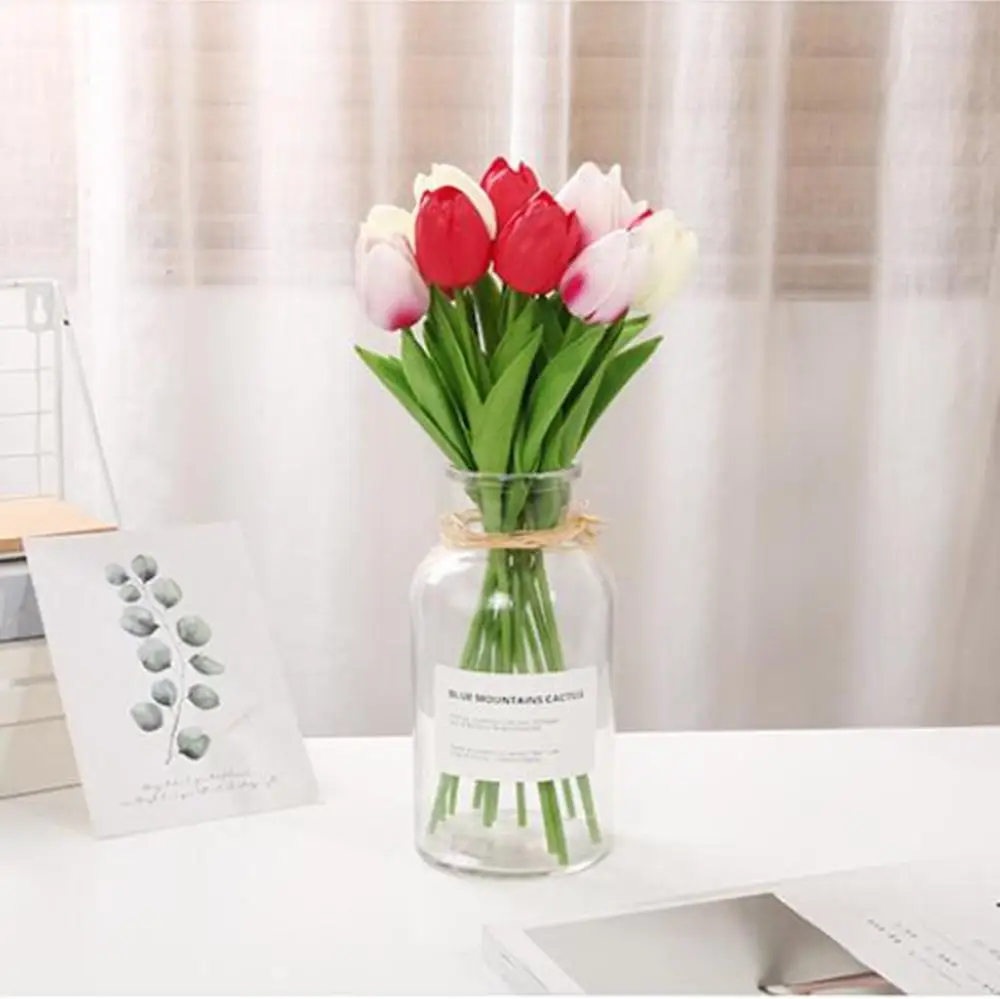 

More Color 10pcs/lot Tulip Artificial Flower Fake Flower Real Touch Bouquet for Wedding Party Home Outdoor Decor Fast Delivery