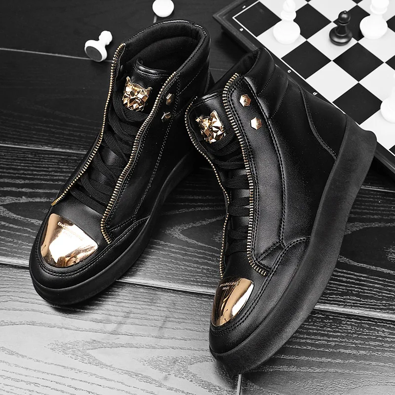 

Pop Style Breathable CASUAL BOOTS Fashion Thick Soled Locomotive Shoes Trend Men's Short Boots Outdoor PU Leather Sports Shoes