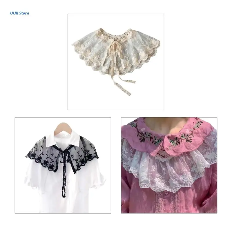 

Women Hollow Crochet False Collar Shawl Wrap Embroidery Lace Bridal Shrug Cape