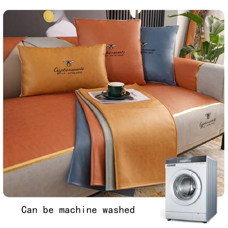 

Sofa Cover For Leather Couch 1/2/3/4 Seater Luxury Waterproof Gray Orange Blue Brown Living Room Sofa Cushion Protector