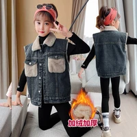 baby girls jean vest with fleecy lapel toddler waistcoat girls winter clothes toddler girl clothes baby outwear girls 6 8 9 10y