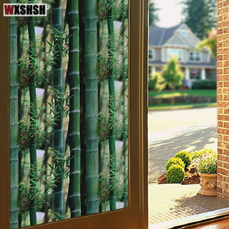 Зеленая бамбуковая стеклянная наклейка статическая липкая термоизоляция защита