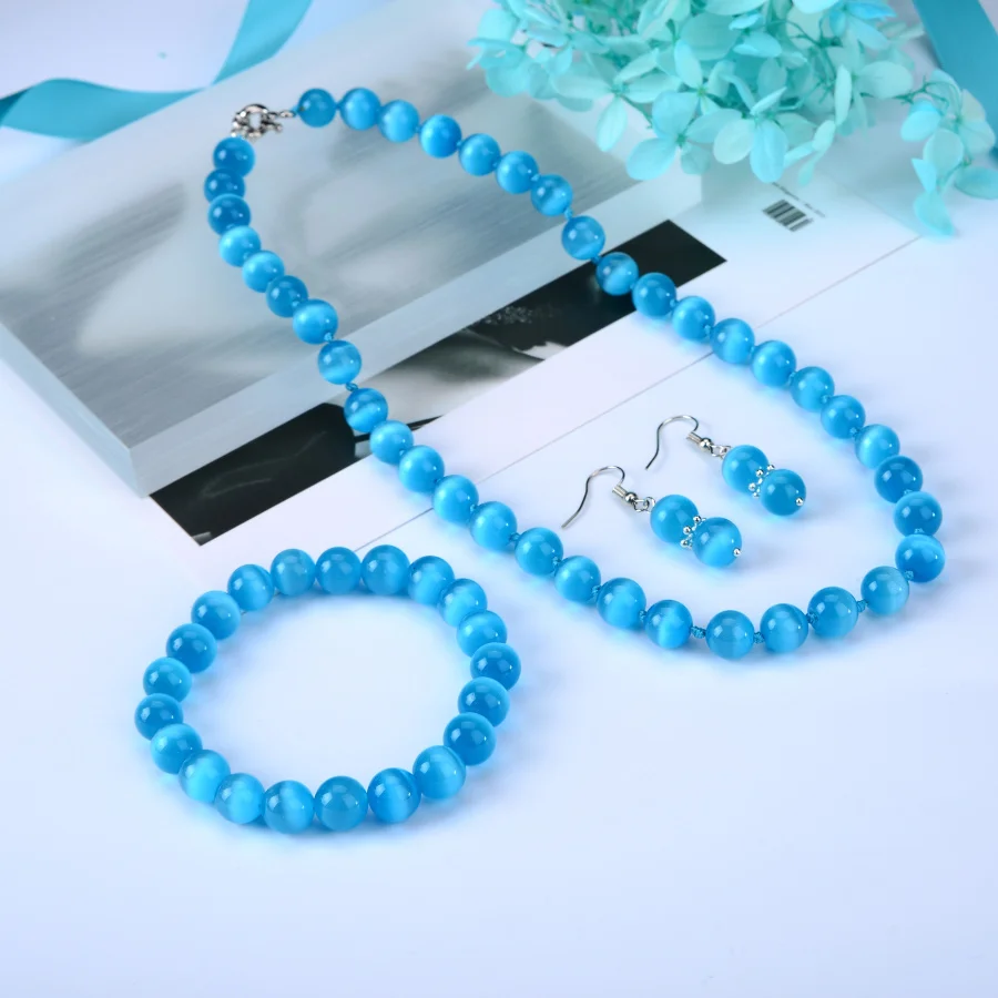 Натуральный Опал 10 мм синий набор бусин цепочка опал ожерелье браслет серьги