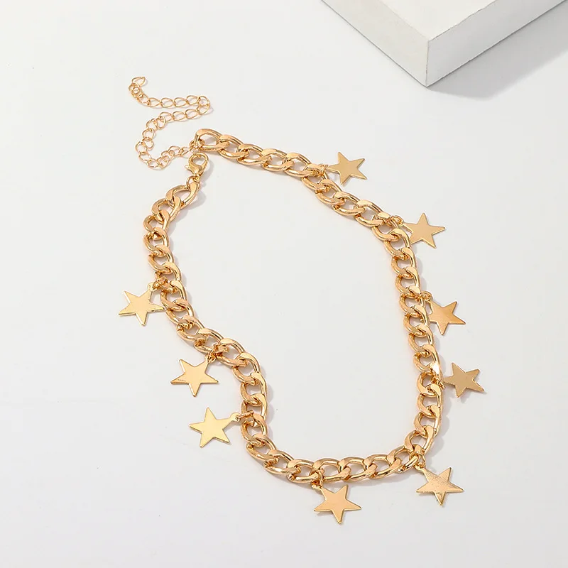 

Gold Metal Hip Hop Chunky Thick Miami Curb Cuban Star Necklace Punk Metal Choker Necklace for Women Chain Necklace Jewelry Gifts