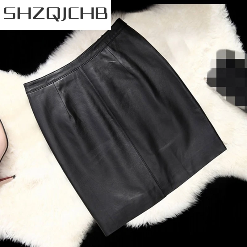 

JCHB 2021 High Quality Ladies Genuine Leather Skirts Fashion Solid High Waist A-Line Skirts Elegant Slim Fit Zipper Wrap Skirts