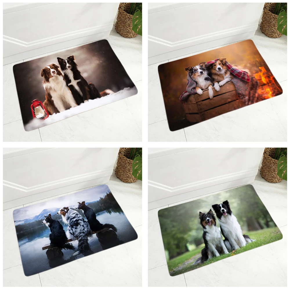 

Pet Scotland Border Collie Floor Door Mat Non-Slip Decor Dog Animal Doormat Soft Flannel Rug for Hallway kitchen Room Carpet