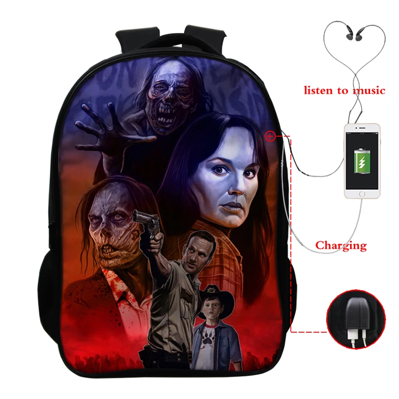 Backpack 11 16 дюймов рюкзак Ходячие мертвецы Школьные сумки Дети пользовательский дизайн рюкзак обратно в школу комплект usb зарядка туристический рюкзак сумка - Цвет: Backpack 11