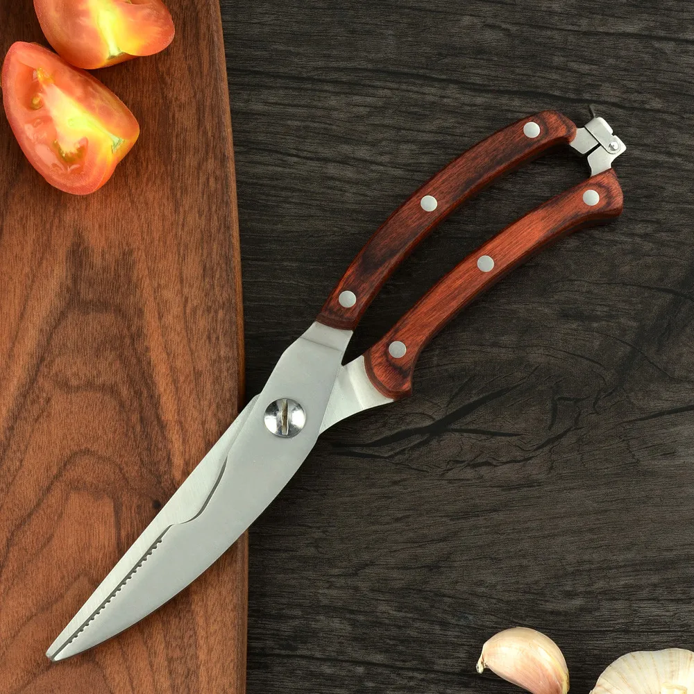 

Sowoll Stainless Steel Chicken Stone Scissor Poultry Shear Wood Handle Kitchen Cutter Fish Meat Vegetable Scissor Safe Lock