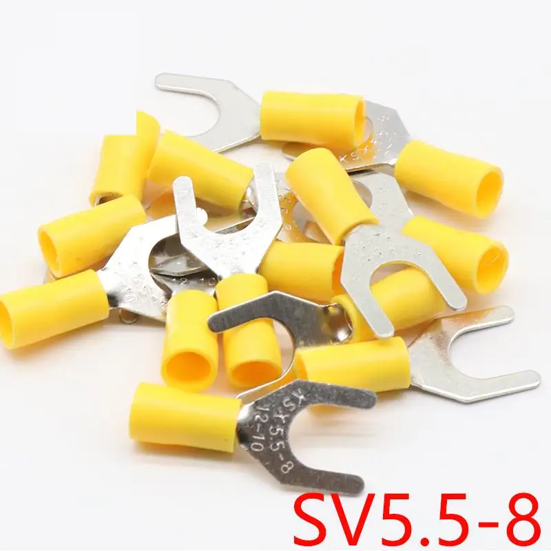 

SV5.5-8 Yellow Terminal Cable Wire Connector 50PCS Insulated Fork Spade Crimp Connector Terminals Electrical Wiring SV5-8 SV