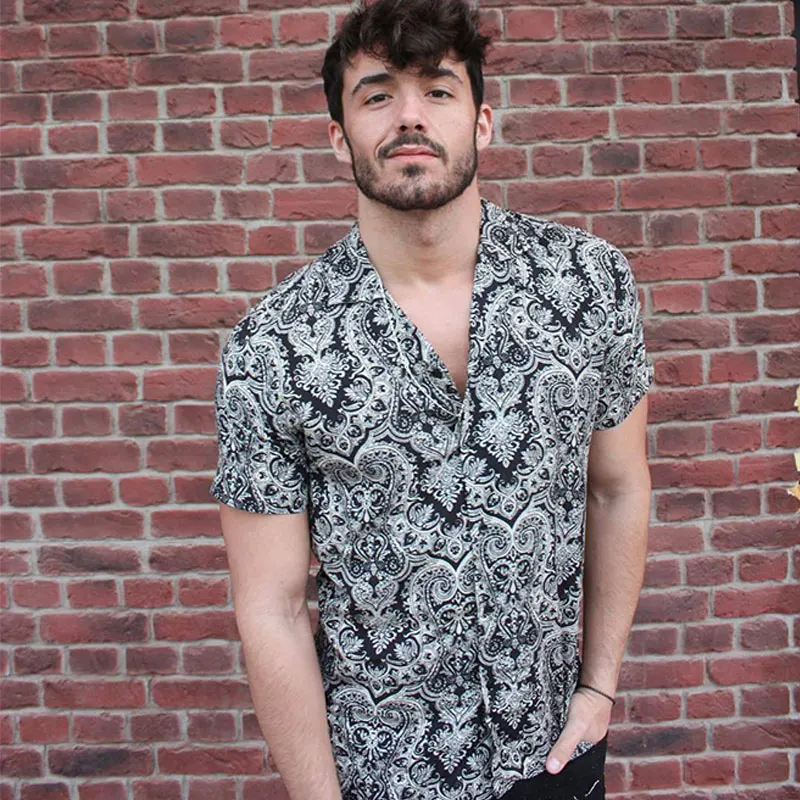 Гавайская Мужская рубашка с коротким рукавом Повседневная Блузка этническим