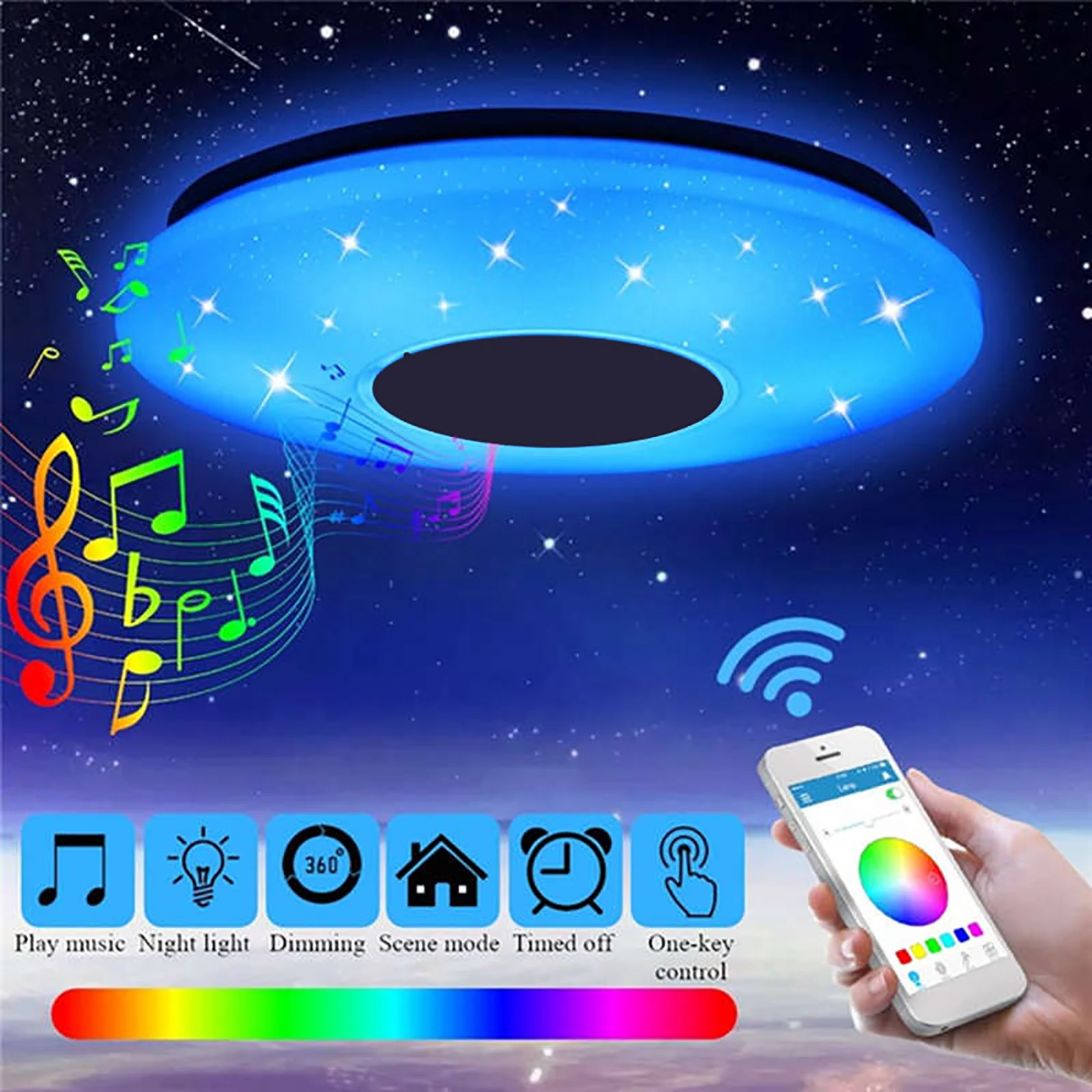 

Скандинавский светодиодный RGB потолочный светильник для гостиной, музыкальный потолочный светильник с Bluetooth динамиком, регулируемая яркос...