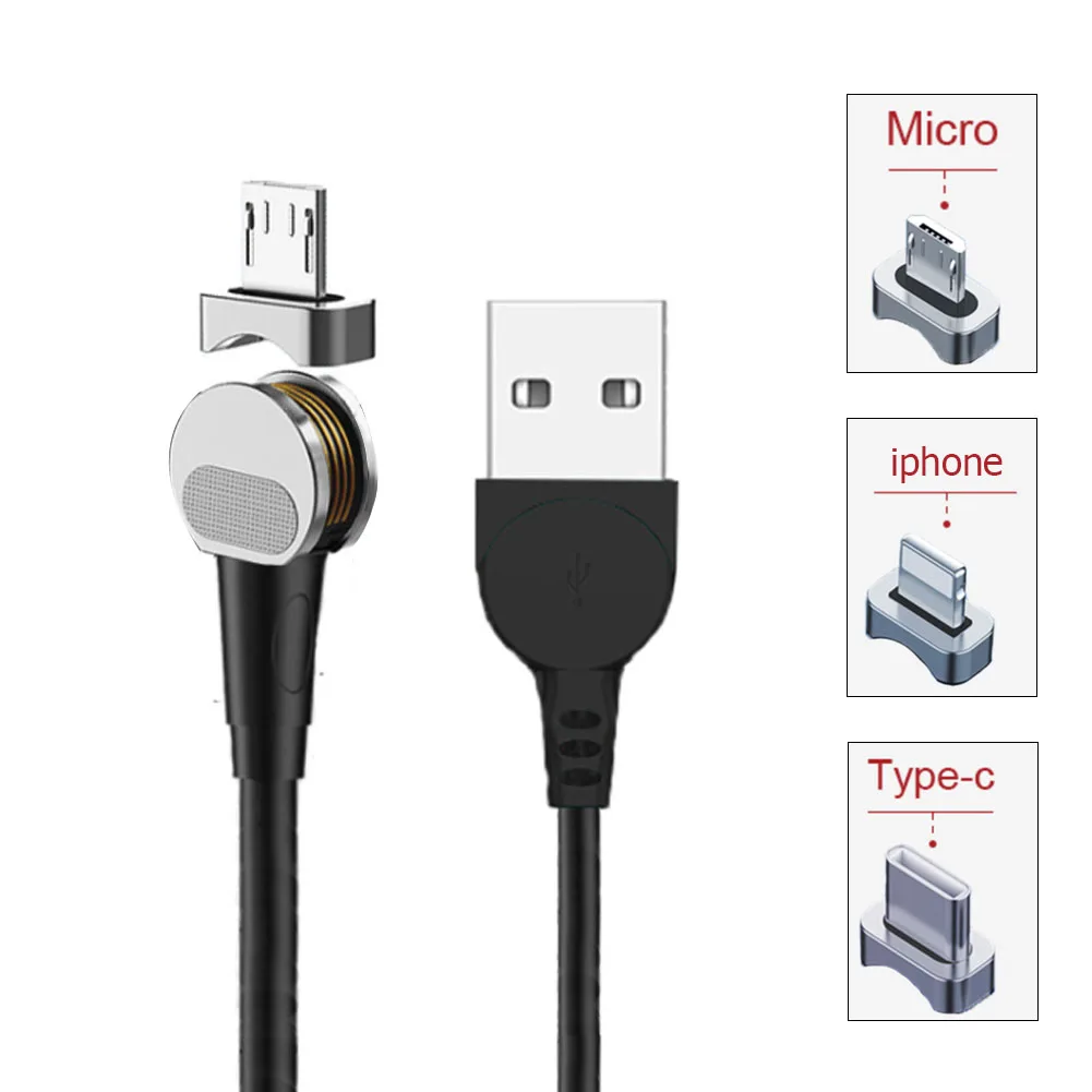 Магнитный usb-кабель 5 V/9 V/12 V 180 A зарядный кабель градусов Lightning/type-C/Micro USB порт вращающийся кабель для передачи данных для мобильного телефона