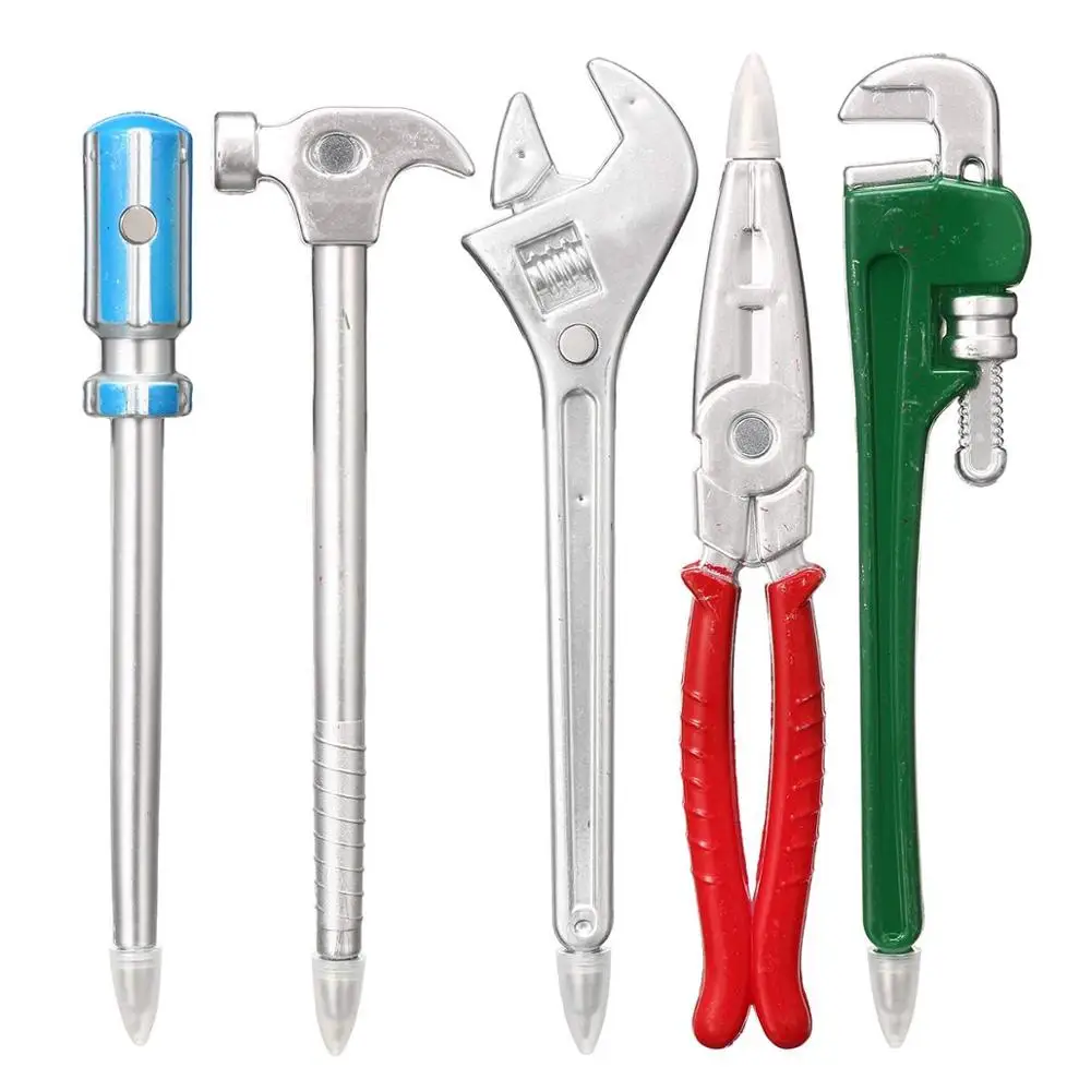 

5pcs Novelty hardware Ballpoint Pen set Wrench Hammer Plier Screwdriver Writing Black color ink pens School Office A6829