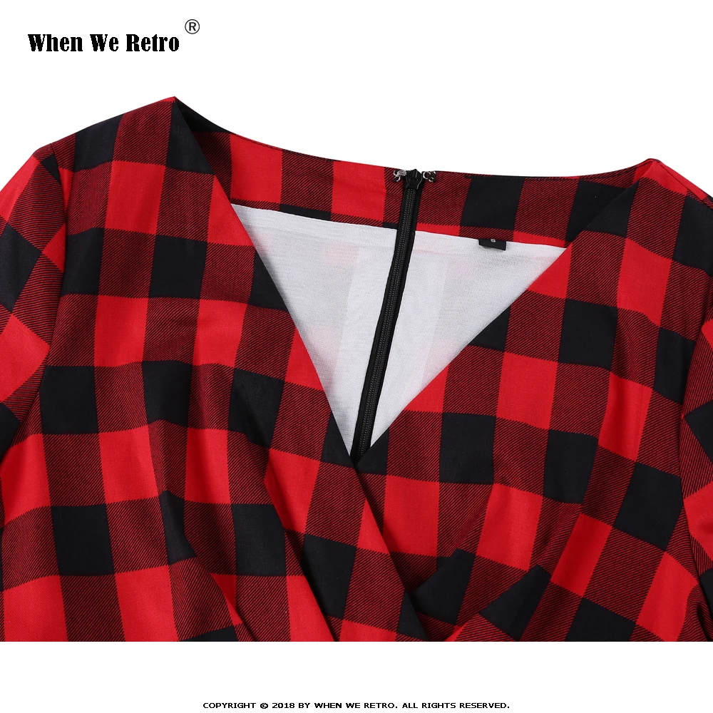 

2020 Autumn New Elegant Red Plaid Dress SD0006 Plus Size S-4XL Cotton Large Swing Retro A Line Party Rockabilly Vintage Dress