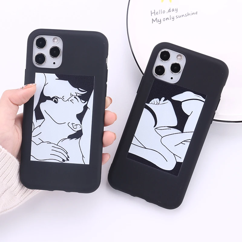 

Sexy Lover Hand Line Simple Phone Case For iPhone 12 11 Pro Max X XS XR Max 7 8 7Plus 8Plus 6S SE Soft Silicone Black Cover