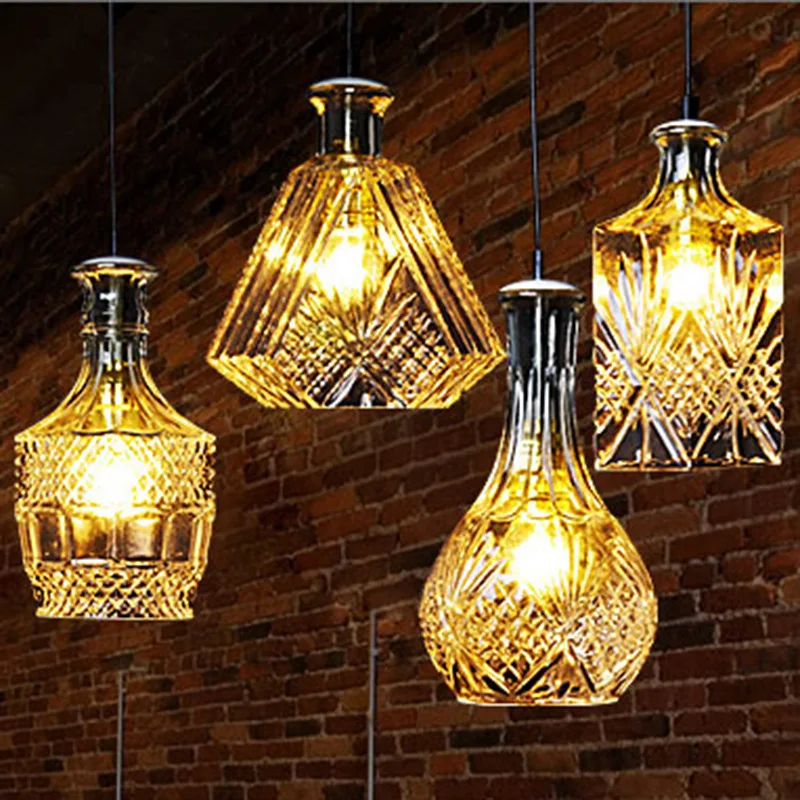 

European and American creative bar living room bedroom bar counter dining personality wine bottle glass Pendant Lights LB101408
