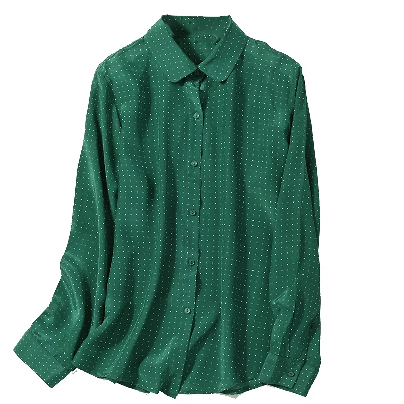 Женская рубашка с длинным рукавом блузка из шелка тутового крепа в зеленый