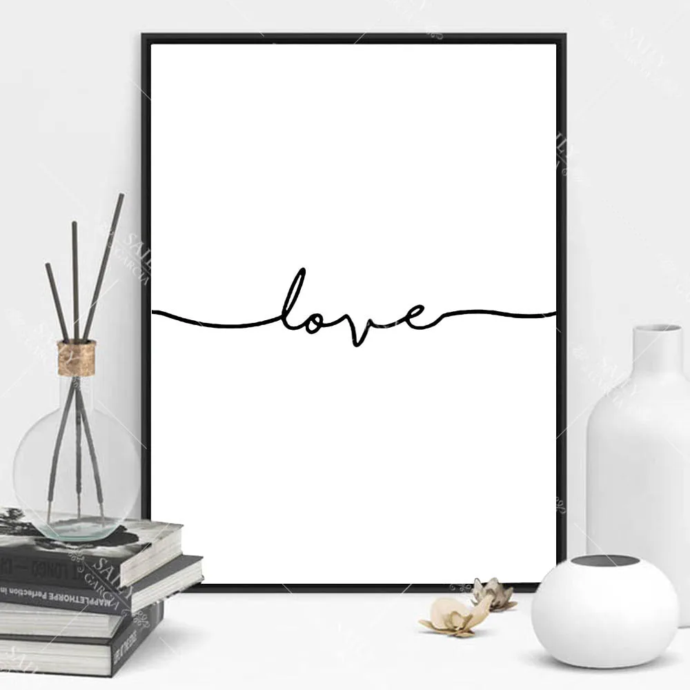Со знаком сердечка для художественного слова Черный и белый постер печать на