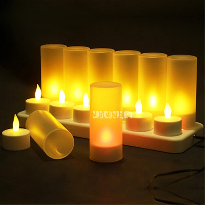 

12pcs Rechargeable LED Candles Flameless Light Electric Candle Waxless Lamp Valentine Birthday Wedding Church Decor Hot Selling