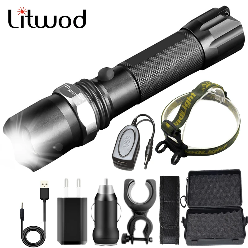 XM L2 U3 тактический светодиодный фонарик с зумом водонепроницаемый алюминиевый USB