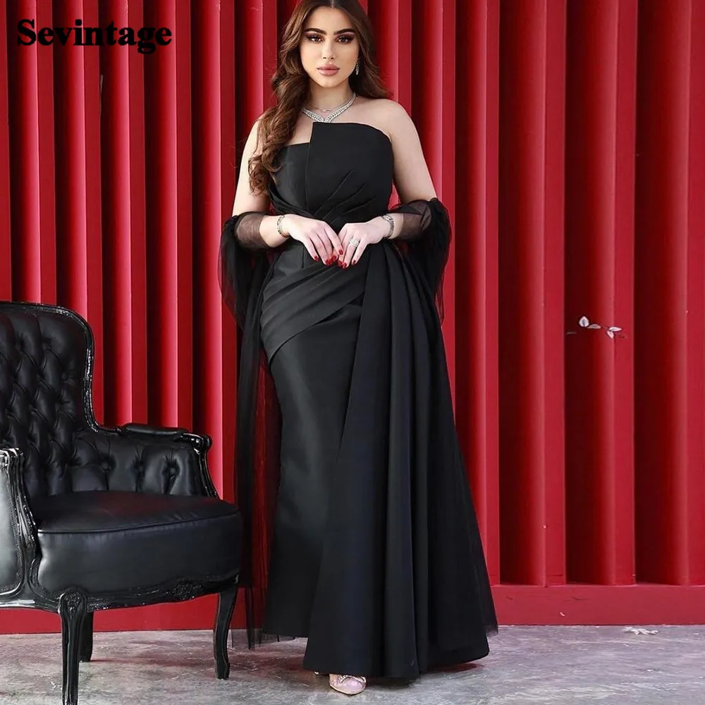 Sevintage preto arábia saudita vestidos de baile longo 2022 cetim tule dividir formal vestidos de festa dubai feito sob encomenda vestido de noite feminino (0)